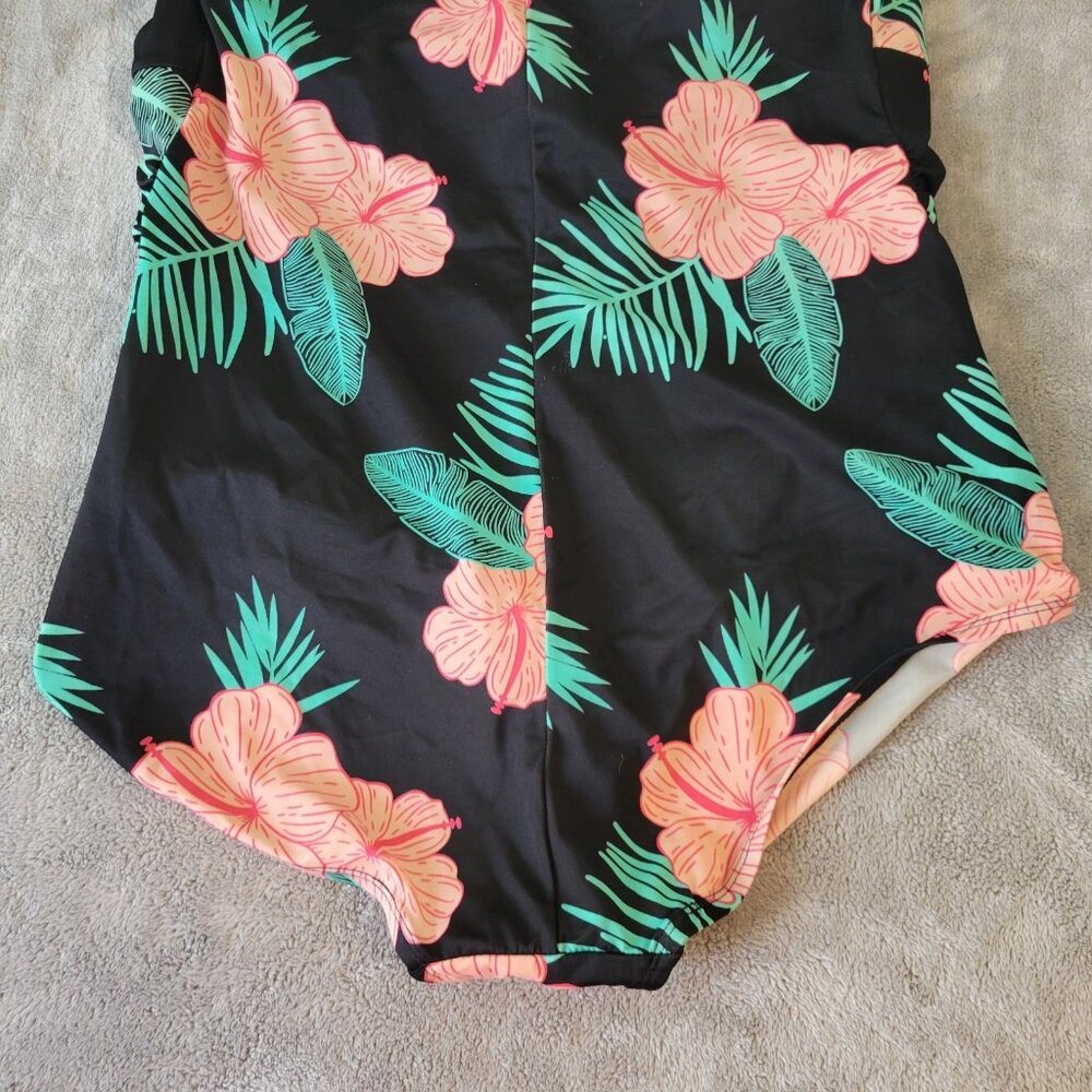 Crane Womens Swimsuit XXL Plus One Piece Halter Keyhole Pink Black FLO97E - Picture 6 of 12